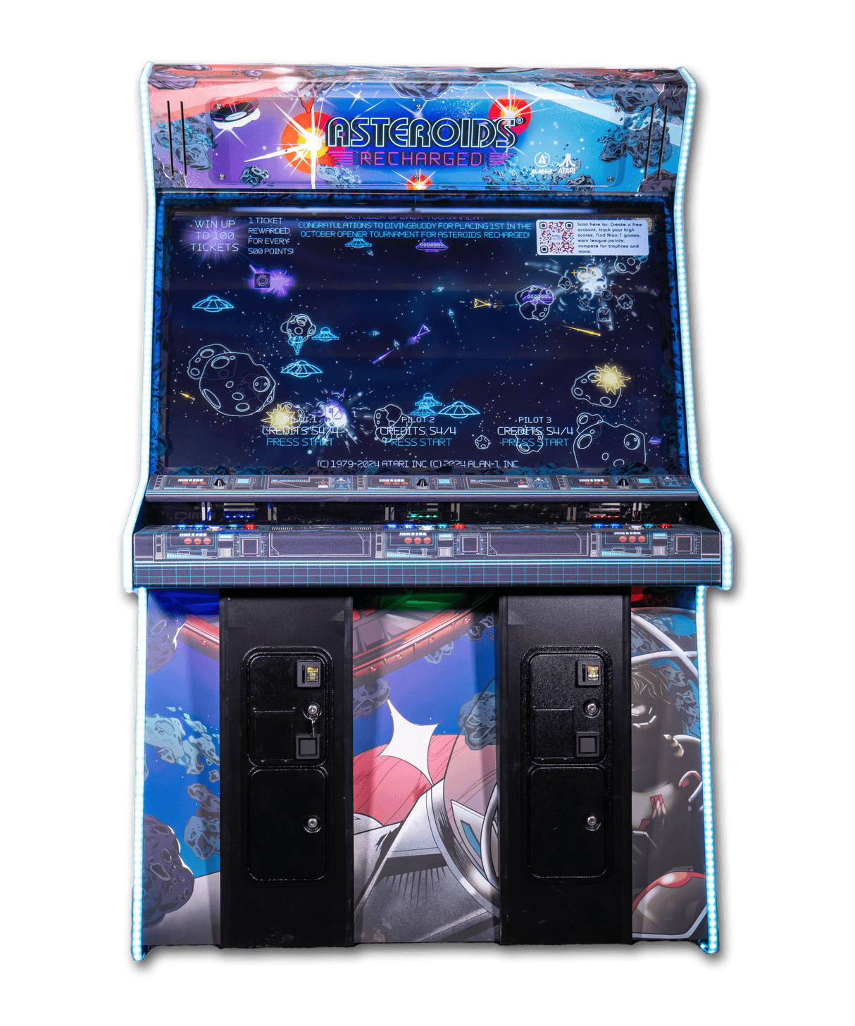 Alan-1 Asteroids Recharged 3-Player Deluxe Arcade Game Cabinet