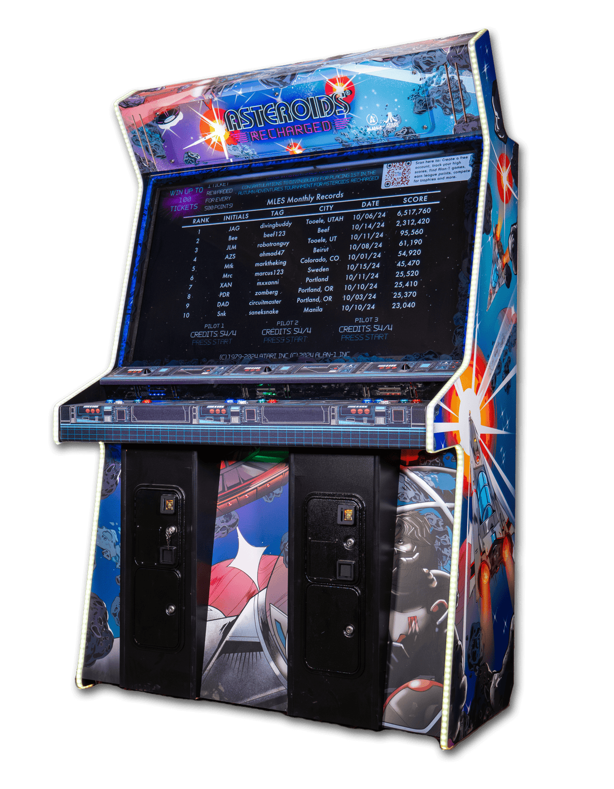 Alan-1 Asteroids Recharged 3-Player Deluxe Arcade Game Cabinet