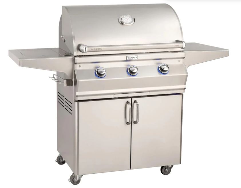 FireMagic A540s Aurora 30" Portable Grill with Analog Thermometer, Flush Mounted Single Side Burner and Infrared Burner