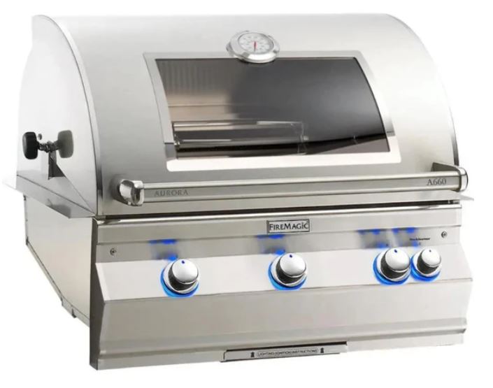 FireMagic A660i Aurora 30" Built-In Grill with Analog Thermometer, Rotisserie Backburner, Infrared Burner and Magic View Window