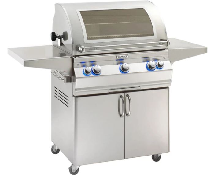 FireMagic A660s Aurora 30" Portable Grill with Analog Thermometer, Flush Mounted Single Side Burner, Rotisserie Backburner, Infrared Burner and Magic View Window