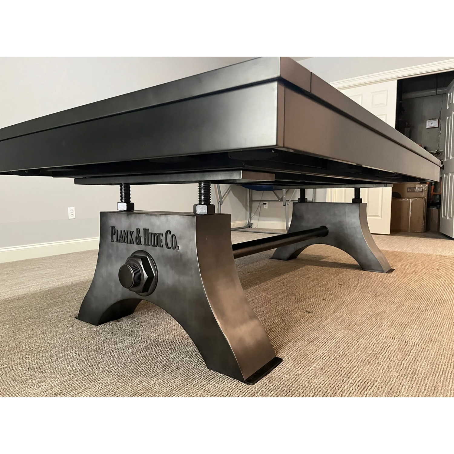 Plank & Hide Jaxx Steel Pool Table (Size 8') 28048-GUN with Free Accessory Kit, Free Steel Cue Rack