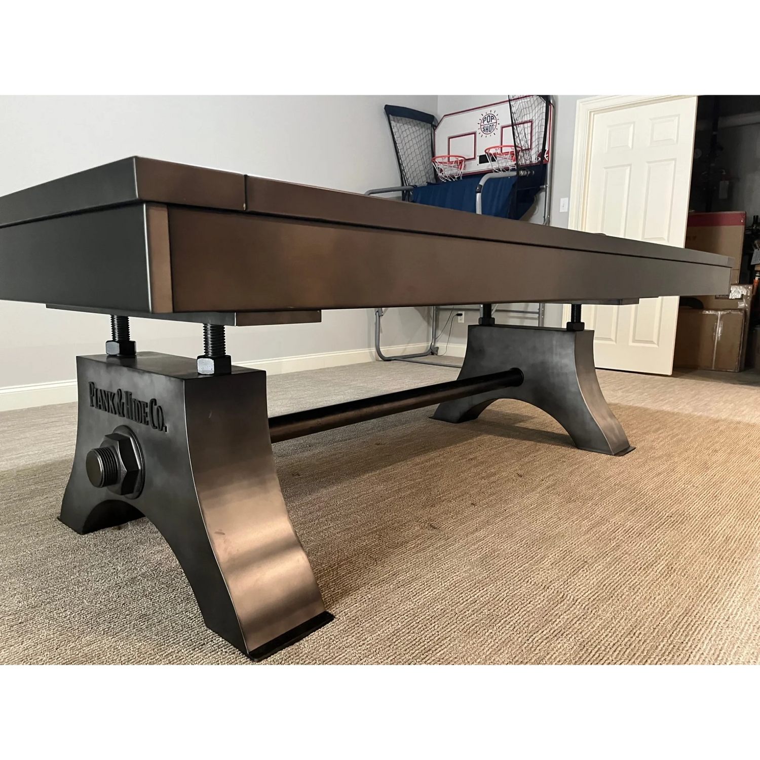 Plank & Hide Jaxx Steel Pool Table (Size 8') 28048-GUN with Free Accessory Kit, Free Steel Cue Rack