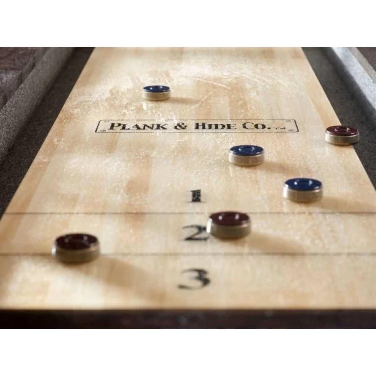 Plank & Hide Isaac Shuffleboard Table with Free Bowling Pin Set