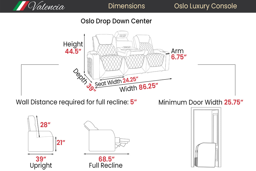 Valencia Oslo Luxury Edition with Drop Down Center Set of 3
