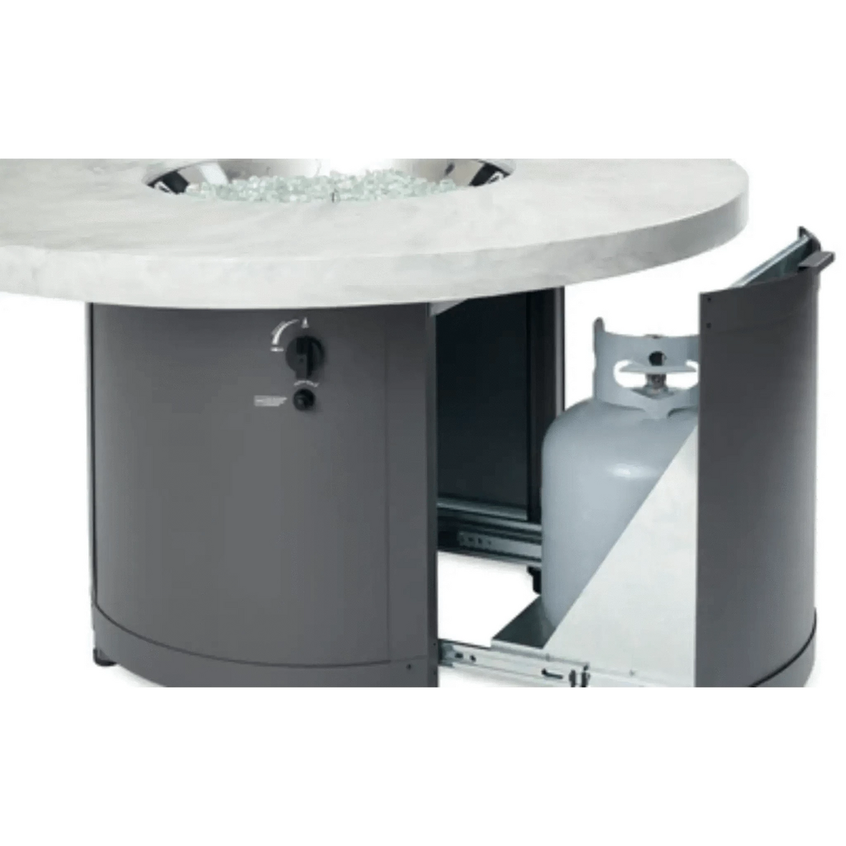 Outdoor Greatroom White Onyx Beacon Chat Height Fire Table