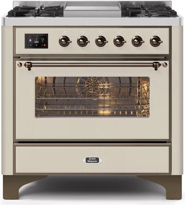 ILVE Majestic 36 Inch Dual Fuel Range Burner Top 6 Burners+Fry Top - UM09FDNS3