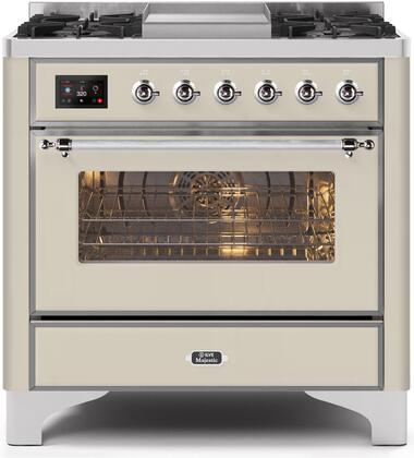 ILVE Majestic 36 Inch Dual Fuel Range Burner Top 6 Burners+Fry Top - UM09FDNS3