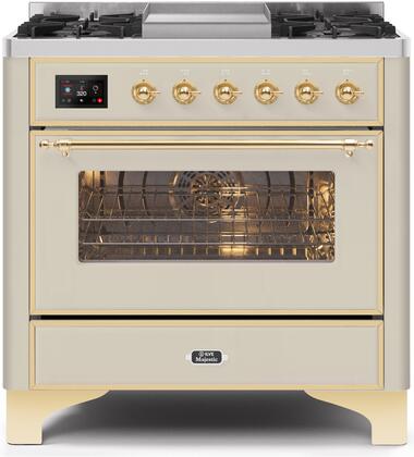ILVE Majestic 36 Inch Dual Fuel Range Burner Top 6 Burners+Fry Top - UM09FDNS3