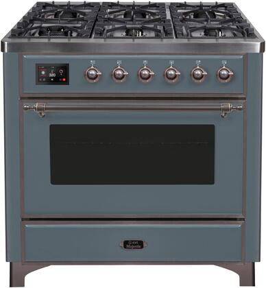 ILVE Majestic 36 Inch Dual Fuel Range Burner Top 6 Burners+Fry Top - UM09FDNS3