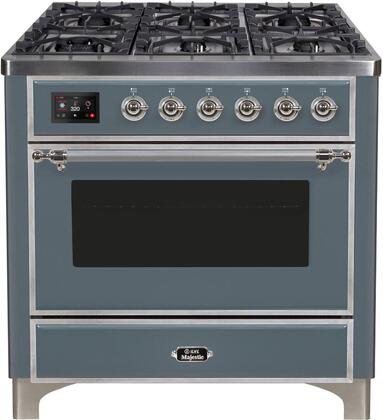 ILVE Majestic 36 Inch Dual Fuel Range Burner Top 6 Burners+Fry Top - UM09FDNS3
