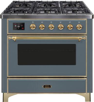 ILVE Majestic 36 Inch Dual Fuel Range Burner Top 6 Burners+Fry Top - UM09FDNS3
