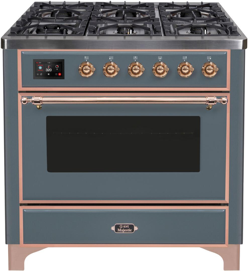 ILVE Majestic 36 Inch Dual Fuel Range Burner Top 6 Burners+Fry Top - UM09FDNS3