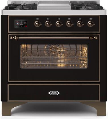 ILVE Majestic 36 Inch Dual Fuel Range Burner Top 6 Burners+Fry Top - UM09FDNS3