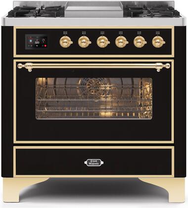 ILVE Majestic 36 Inch Dual Fuel Range Burner Top 6 Burners+Fry Top - UM09FDNS3