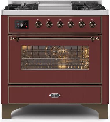 ILVE Majestic 36 Inch Dual Fuel Range Burner Top 6 Burners+Fry Top - UM09FDNS3