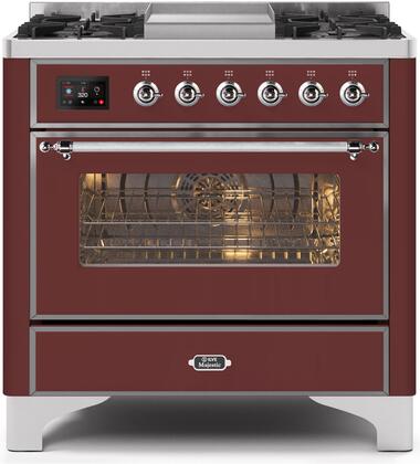 ILVE Majestic 36 Inch Dual Fuel Range Burner Top 6 Burners+Fry Top - UM09FDNS3