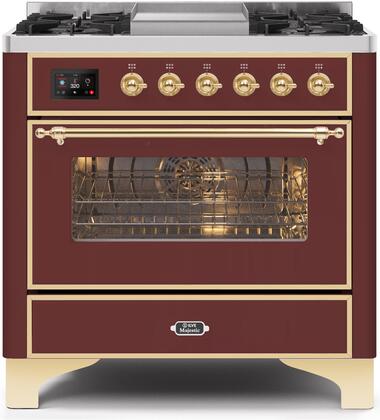 ILVE Majestic 36 Inch Dual Fuel Range Burner Top 6 Burners+Fry Top - UM09FDNS3