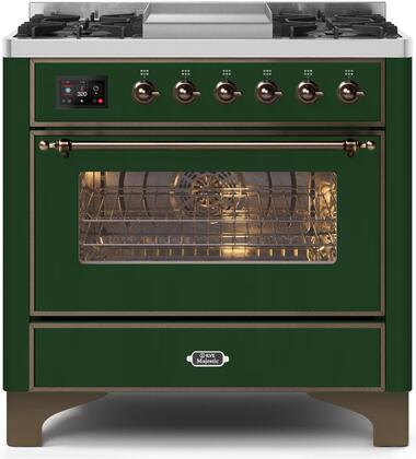 ILVE Majestic 36 Inch Dual Fuel Range Burner Top 6 Burners+Fry Top - UM09FDNS3