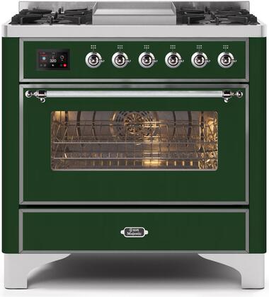 ILVE Majestic 36 Inch Dual Fuel Range Burner Top 6 Burners+Fry Top - UM09FDNS3