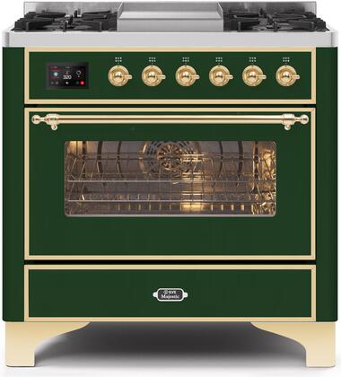 ILVE Majestic 36 Inch Dual Fuel Range Burner Top 6 Burners+Fry Top - UM09FDNS3