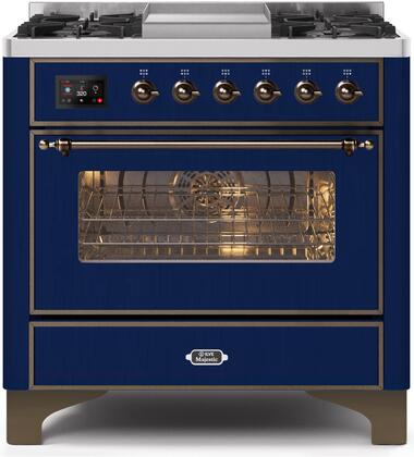 ILVE Majestic 36 Inch Dual Fuel Range Burner Top 6 Burners+Fry Top - UM09FDNS3
