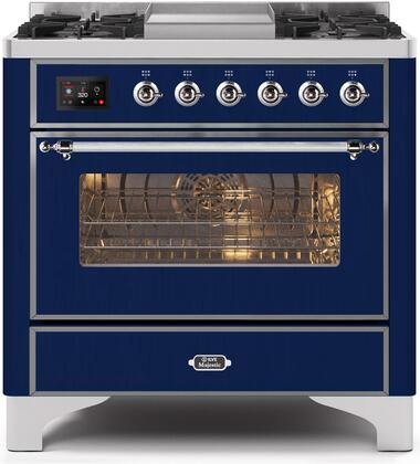ILVE Majestic 36 Inch Dual Fuel Range Burner Top 6 Burners+Fry Top - UM09FDNS3