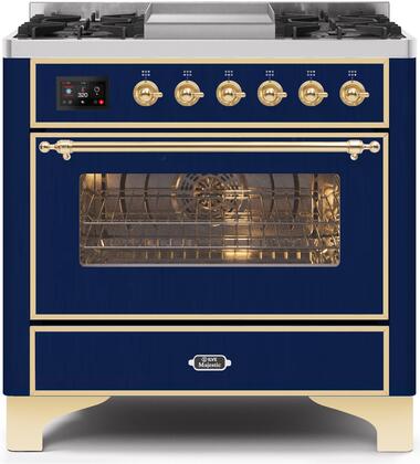 ILVE Majestic 36 Inch Dual Fuel Range Burner Top 6 Burners+Fry Top - UM09FDNS3