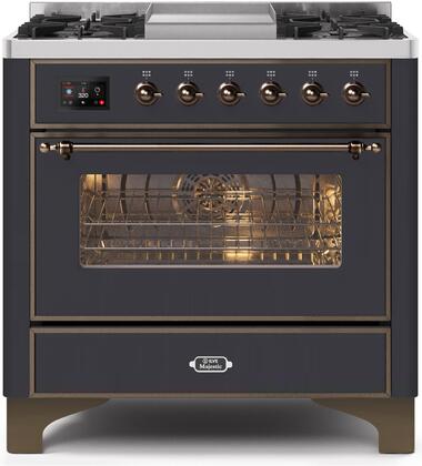 ILVE Majestic 36 Inch Dual Fuel Range Burner Top 6 Burners+Fry Top - UM09FDNS3