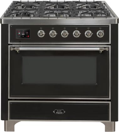 ILVE Majestic 36 Inch Dual Fuel Range Burner Top 6 Burners+Fry Top - UM09FDNS3