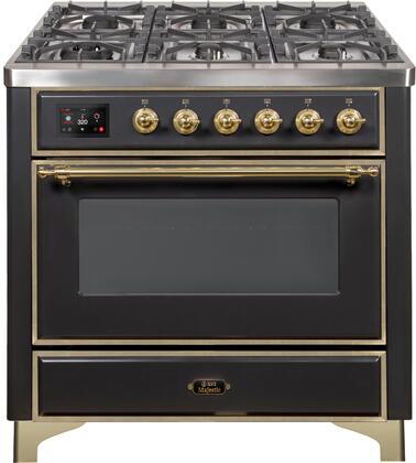 ILVE Majestic 36 Inch Dual Fuel Range Burner Top 6 Burners+Fry Top - UM09FDNS3