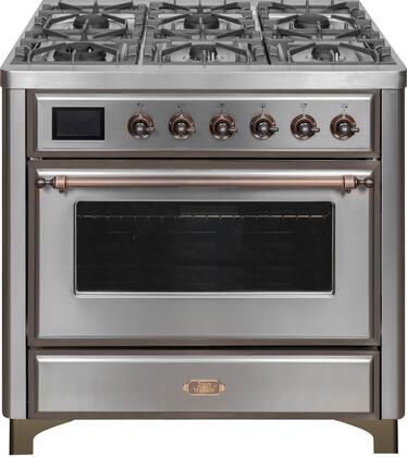 ILVE Majestic 36 Inch Dual Fuel Range Burner Top 6 Burners+Fry Top - UM09FDNS3
