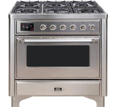 ILVE Majestic 36 Inch Dual Fuel Range Burner Top 6 Burners+Fry Top - UM09FDNS3