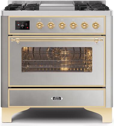 ILVE Majestic 36 Inch Dual Fuel Range Burner Top 6 Burners+Fry Top - UM09FDNS3