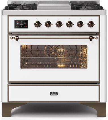 ILVE Majestic 36 Inch Dual Fuel Range Burner Top 6 Burners+Fry Top - UM09FDNS3