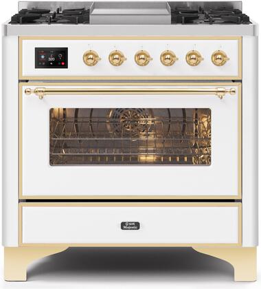 ILVE Majestic 36 Inch Dual Fuel Range Burner Top 6 Burners+Fry Top - UM09FDNS3