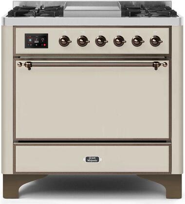 ILVE Majestic 36 Inch Dual Fuel Range Burner Top 6 Burners+Fry Top - UM09FDQNS3