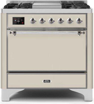 ILVE Majestic 36 Inch Dual Fuel Range Burner Top 6 Burners+Fry Top - UM09FDQNS3