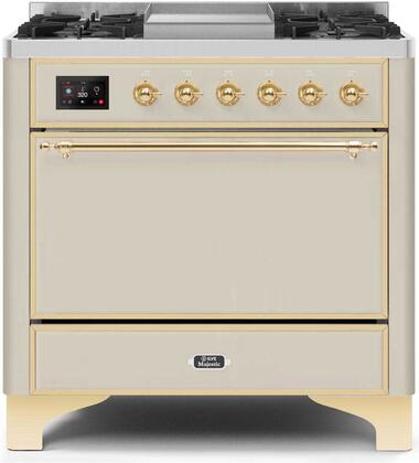 ILVE Majestic 36 Inch Dual Fuel Range Burner Top 6 Burners+Fry Top - UM09FDQNS3