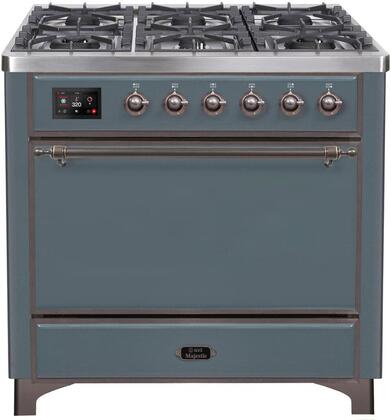 ILVE Majestic 36 Inch Dual Fuel Range Burner Top 6 Burners+Fry Top - UM09FDQNS3