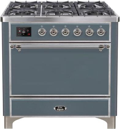 ILVE Majestic 36 Inch Dual Fuel Range Burner Top 6 Burners+Fry Top - UM09FDQNS3