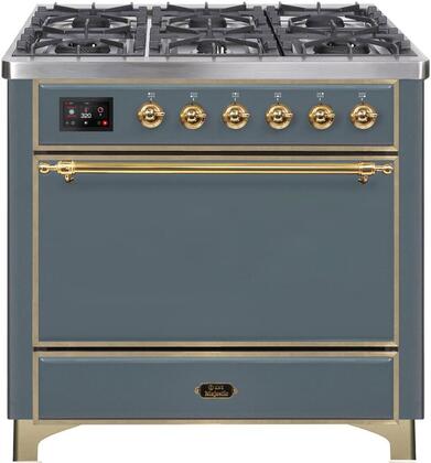 ILVE Majestic 36 Inch Dual Fuel Range Burner Top 6 Burners+Fry Top - UM09FDQNS3