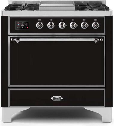 ILVE Majestic 36 Inch Dual Fuel Range Burner Top 6 Burners+Fry Top - UM09FDQNS3