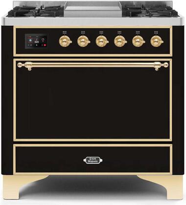 ILVE Majestic 36 Inch Dual Fuel Range Burner Top 6 Burners+Fry Top - UM09FDQNS3
