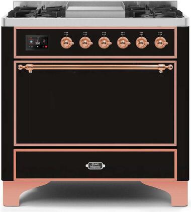 ILVE Majestic 36 Inch Dual Fuel Range Burner Top 6 Burners+Fry Top - UM09FDQNS3