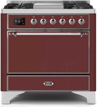 ILVE Majestic 36 Inch Dual Fuel Range Burner Top 6 Burners+Fry Top - UM09FDQNS3