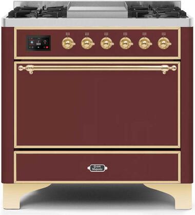 ILVE Majestic 36 Inch Dual Fuel Range Burner Top 6 Burners+Fry Top - UM09FDQNS3