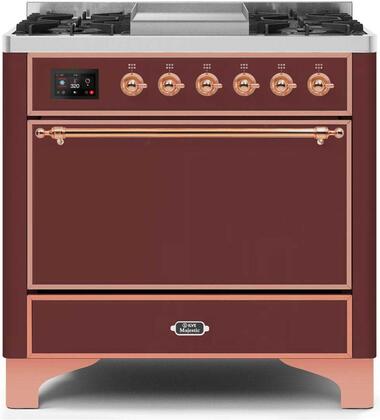 ILVE Majestic 36 Inch Dual Fuel Range Burner Top 6 Burners+Fry Top - UM09FDQNS3
