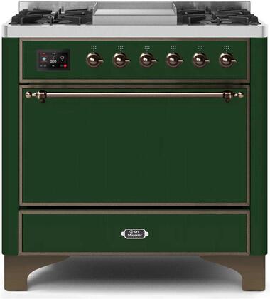 ILVE Majestic 36 Inch Dual Fuel Range Burner Top 6 Burners+Fry Top - UM09FDQNS3