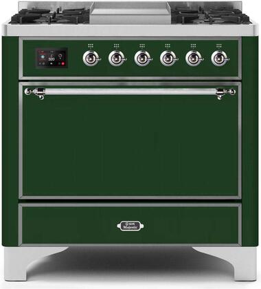 ILVE Majestic 36 Inch Dual Fuel Range Burner Top 6 Burners+Fry Top - UM09FDQNS3